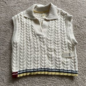 Anthropologie Maeve Collared Sweater Vest Ivory Medium